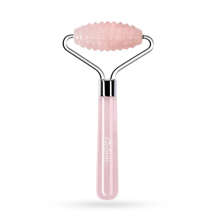 Mini Rola texturata pentru masaj facial din quartz Roz