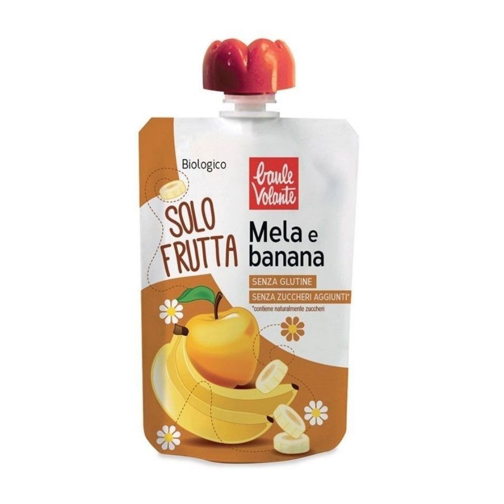 Piure bio de mere si banane fara gluten, 100 g, Baule Volante 