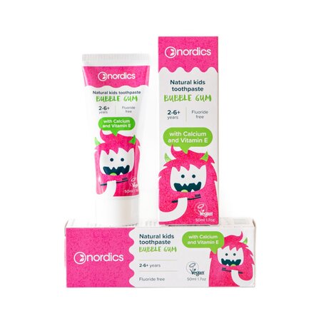 Pasta de dinti naturala pentru copii Bubble Gum, 50 ml, Nordics 819180
