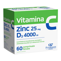 Vitamina C 1000 mg + Zn 25 mg + D3 4000UI, 60 comprimate filmate,, Fiterman