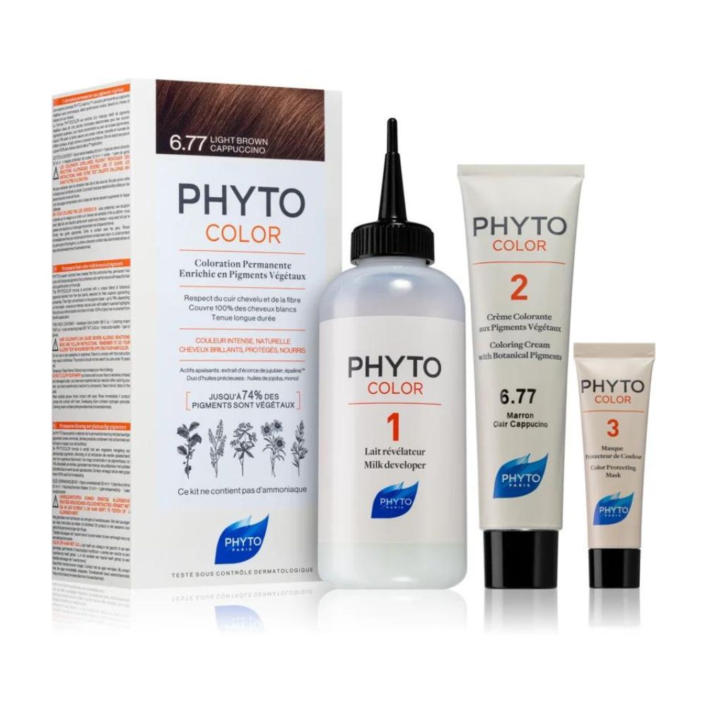 Vopsea permanenta pentru par Phytocolor, Nuanta 6.77 Light Brown Cappuccino, Phyto