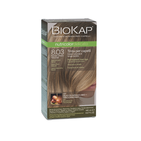 Vopsea permanenta pentru par, 8.03 Natural Light Blond Nutricolor Delicato Rapid, 135 ml, Biokap