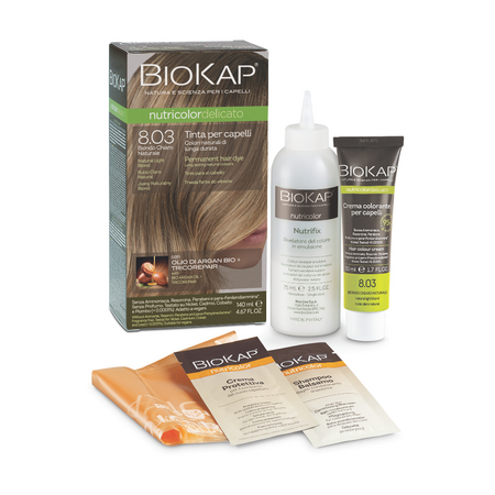 Vopsea permanenta pentru par, 8.03 Natural Light Blond Nutricolor Delicato Rapid, 135 ml, Biokap 681927