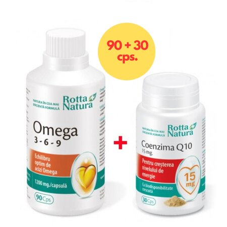 Omega 3-6-9 si Coenzima Q10 1200 mg, 90 + 30 capsule