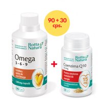 Omega 3-6-9 si Coenzima Q10 1200 mg, 90 + 30 capsule, Rotta Natura