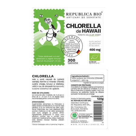 Chlorella Bio, 400 g, 300 tablete, Republica Bio 762399