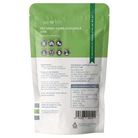 Pulbere de orz verde bio, 125 g, Obio 522086