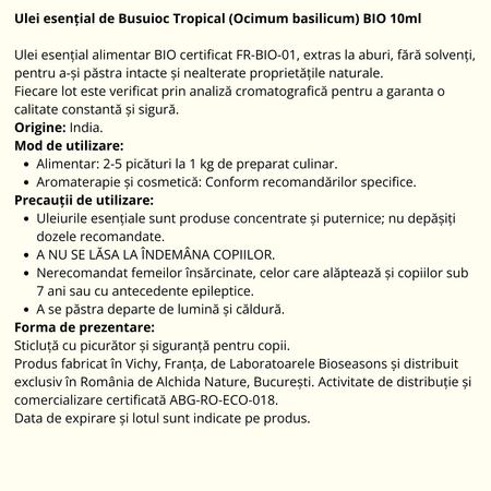 Ulei esential de Busuioc Tropical Bio Tropical Bio, 10 ml, Born to Bio 673724