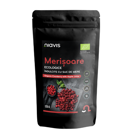 Merisoare ecologice indulcite cu suc de mere, 125 g, Niavis Bio
