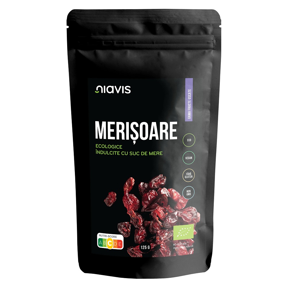 Merisoare ecologice indulcite cu suc de mere, 125 g, Niavis Bio