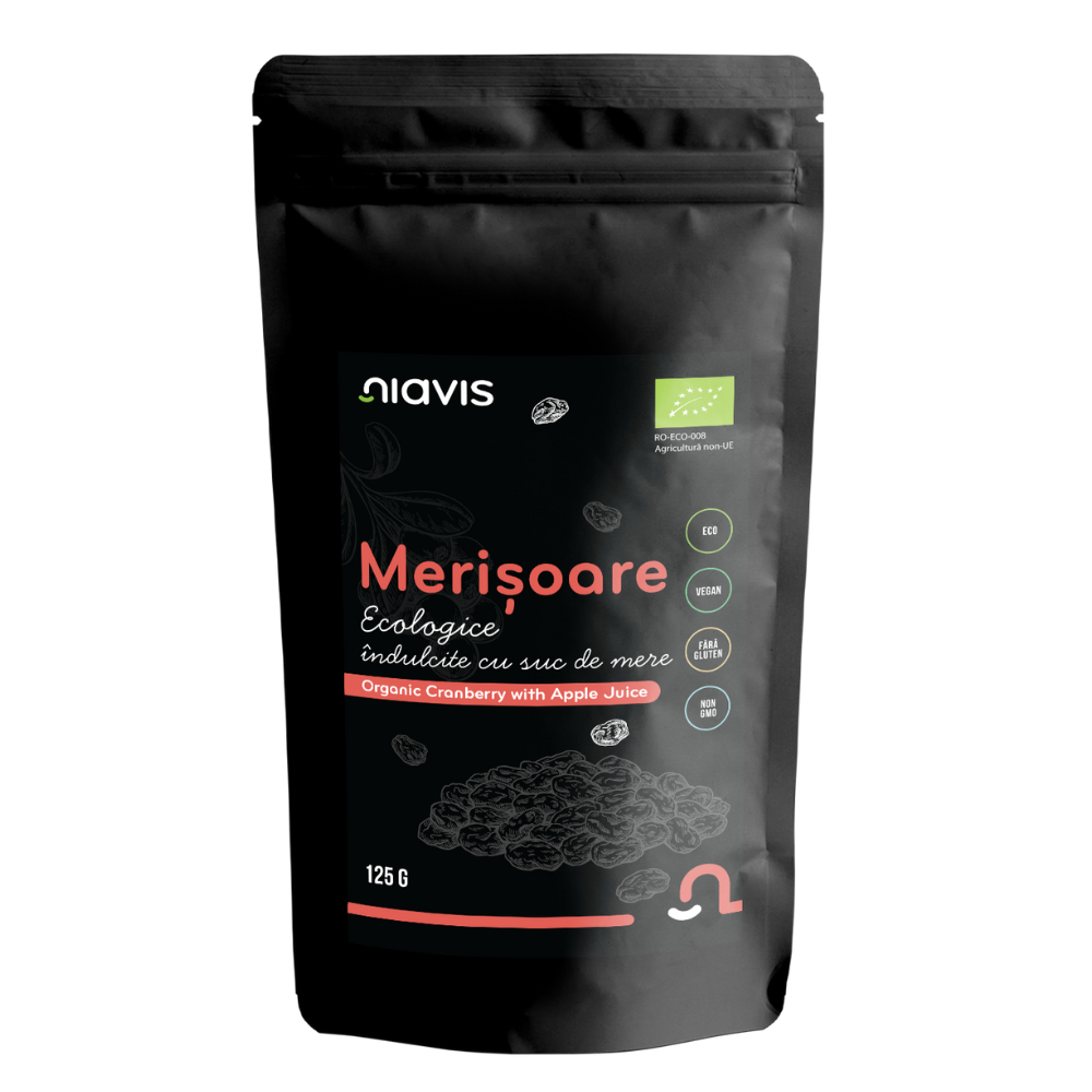 Merisoare ecologice indulcite cu suc de mere, 125 g, Niavis Bio