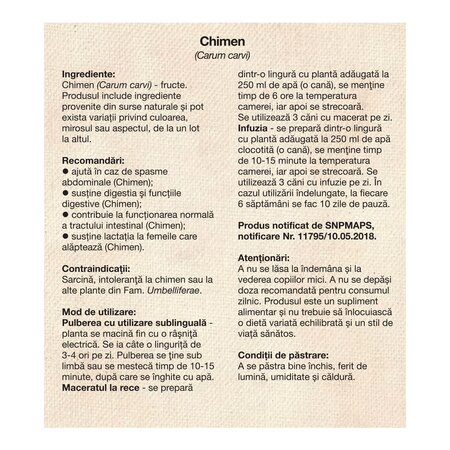 Ceai de chimen, 100 g, Dacia Plant 791205