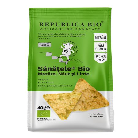 Sanatele Bio cu mazare, naut si linte, fara gluten, 40 g, Republica Bio