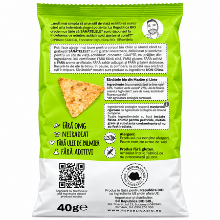 Sanatele Bio cu mazare si linte, fara gluten, 40 g, Republica Bio 824305