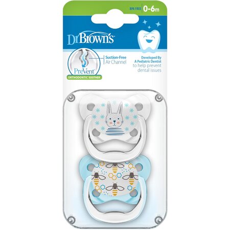 Set 2 suzete din silicon PreVent, Fluture Albastru, 0-6 luni, Dr Brown`s 629073