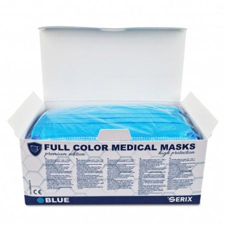 Masca medicala de unica folosinta tip II, 4 straturi, Albastru, 50 bucati, Serix 487419