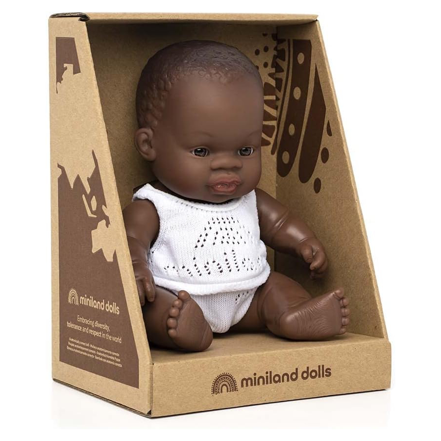 Papusa bebelus baiat african, 21 cm, +10 luni, Miniland