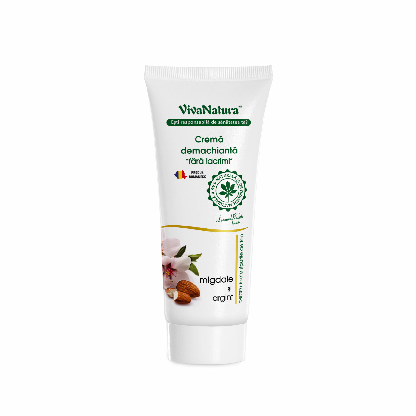 Crema demachianta cu migdale si argint coloidal, 75 ml, Vivanatura