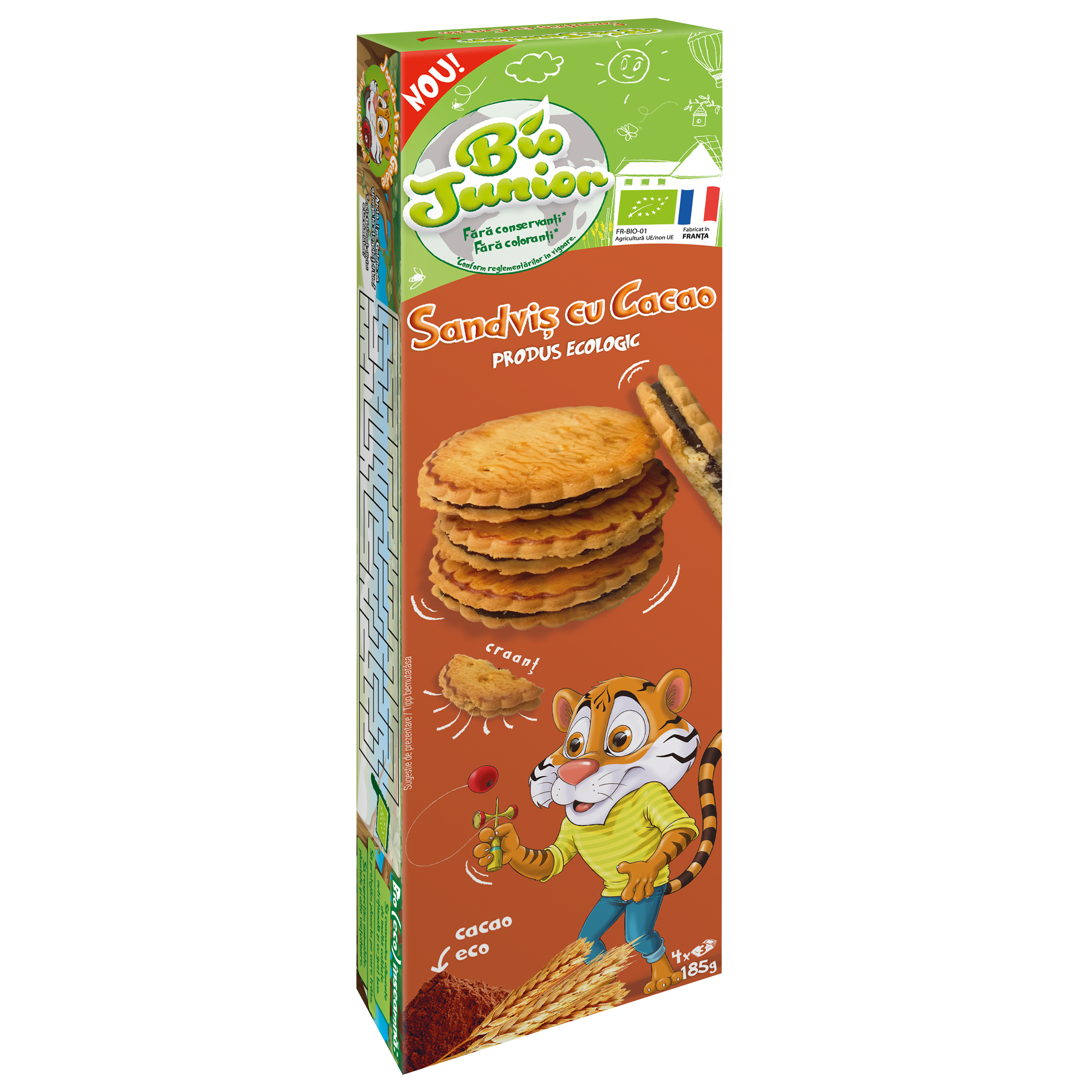 Biscuiti Bio Sanvis cu crema de cacao, +3 ani, 185 g, Bio Junior