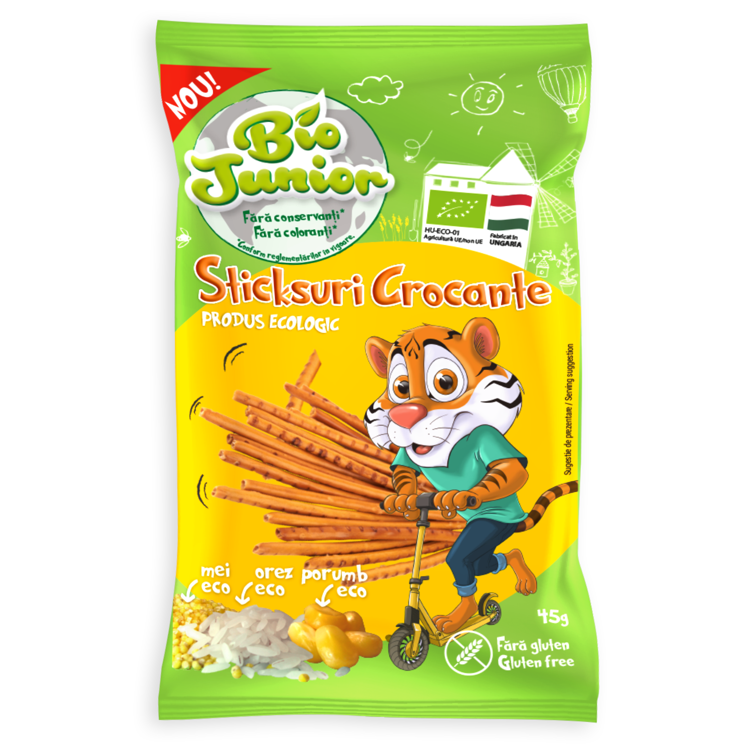 Sticksuri crocante Bio fara gluten, +3 ani, 45 g, Bio Junior