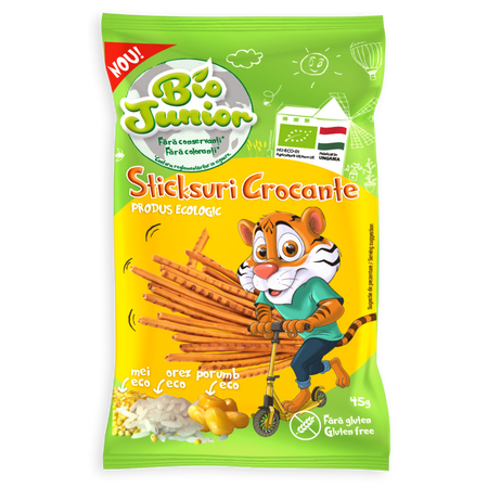 Sticksuri crocante Bio fara gluten, +3 ani, 45 g, Bio Junior
