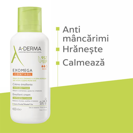Crema emolienta piele uscata cu tendinta atopica Exomega Control, 400 ml, A-Derma 646601