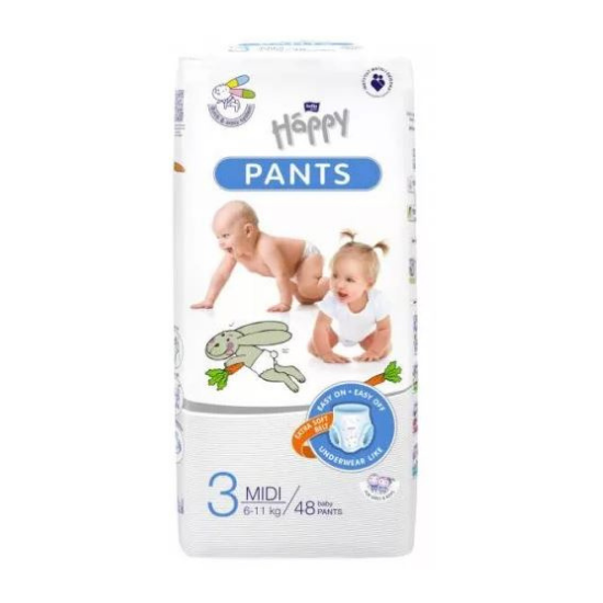 Scutece Pants Midi, Nr. 3, 6-11 kg, 48 bucati, Happy