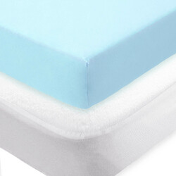 Husa impermeabila si cearceaf cu elastic, 120x60x20 cm, Alb cu Albastru, Tuxi Brands