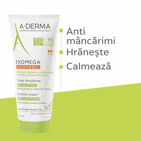 Crema emolienta piele uscata cu tendinta atopica Exomega Control, 200 ml, A-Derma 646597
