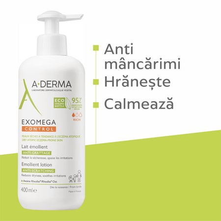 Lapte emolient piele uscata cu tendinta atopica Exomega Control, 400 ml, A-Derma 646593