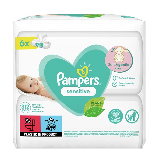 Pachet servetele umede Sensitive, 6x52 buc, Pampers