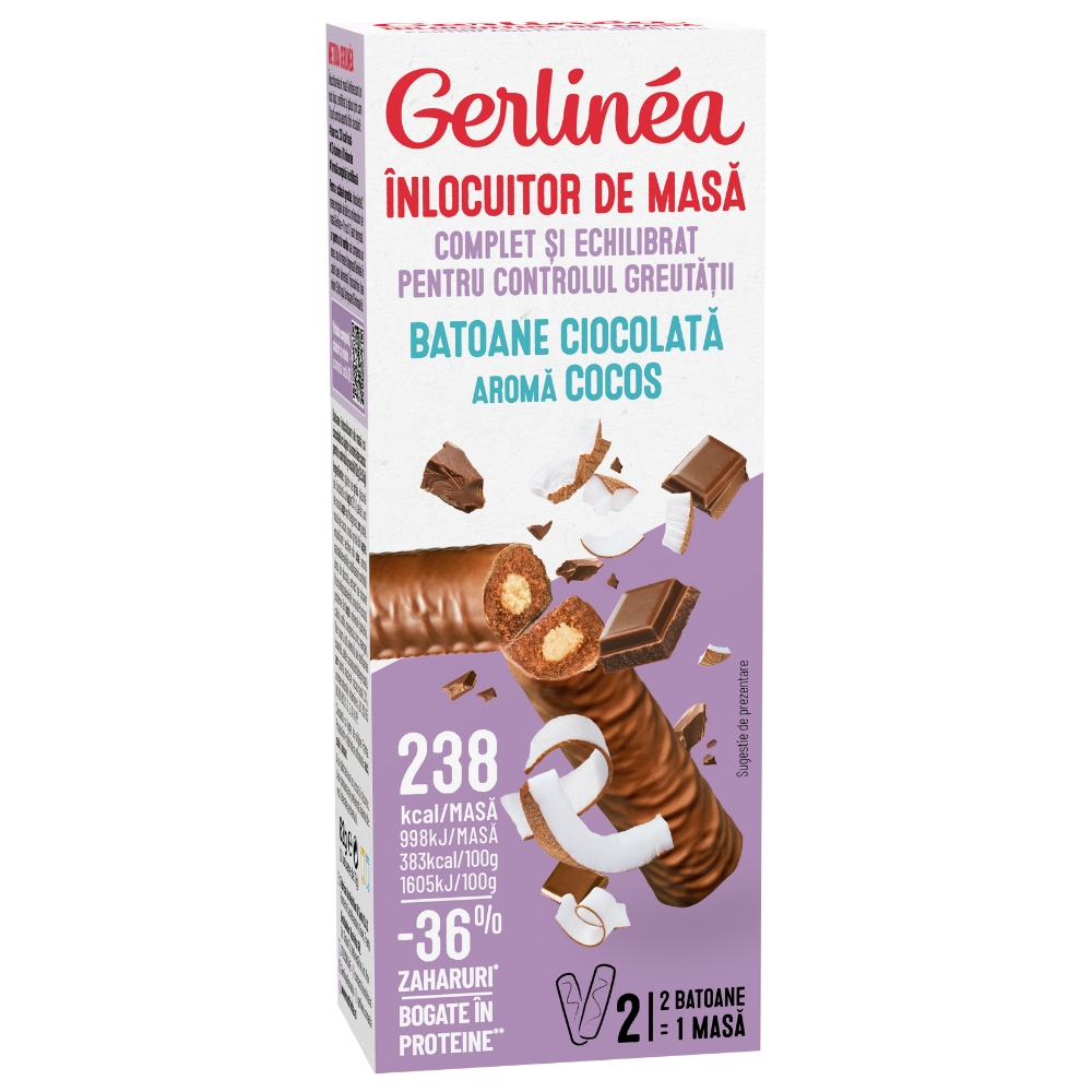 Batoane cu ciocolata si aroma cocos, 2 bucati, Gerlinea