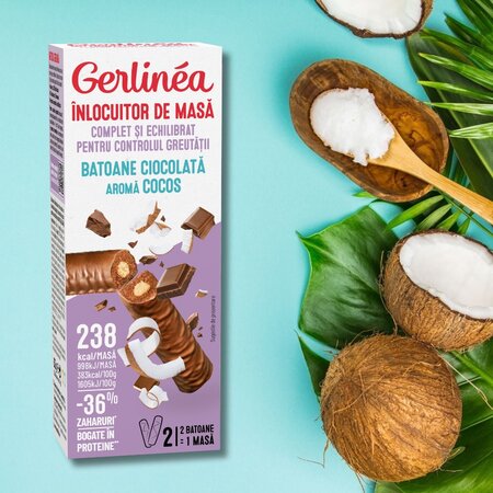 Batoane cu ciocolata si aroma cocos, 2 bucati, Gerlinea 675594