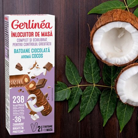 Batoane cu ciocolata si aroma cocos, 2 bucati, Gerlinea 675595