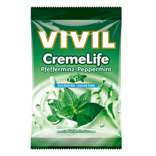 Bomboane fara zahar cu menta Creme Life, 110 g, Vivil