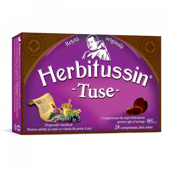 Herbitussin tuse fara zahar, 24 comprimate, Herbitussin