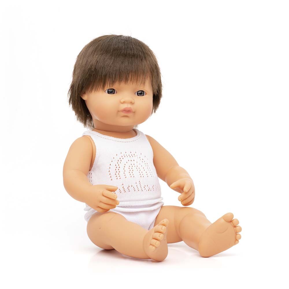 Papusa educationala Baietel European Brunet, +10 luni, 38 cm, Miniland