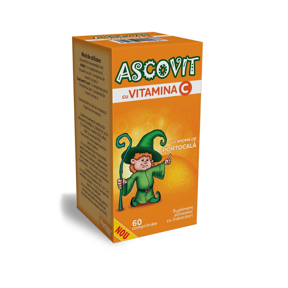 Ascovit cu Vitamina C si aroma de portocala, 60 comprimate, Omega Pharm