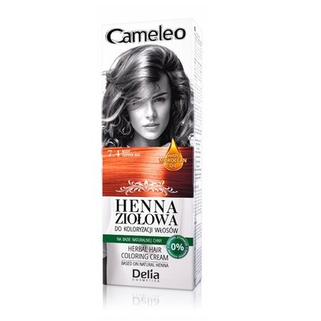 Vopsea pentru par pe baza de Henna 7.4 Copper Red, 75 g, Delia Cosmetics 490733
