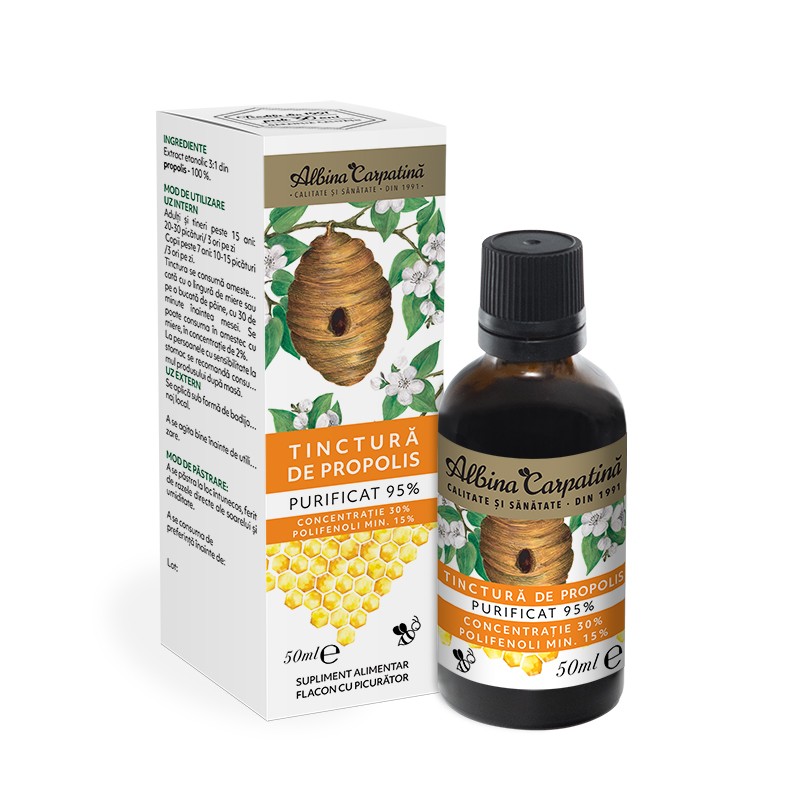 Tinctura de propolis purificat 95%,, 50 ml, Albina Carpatina