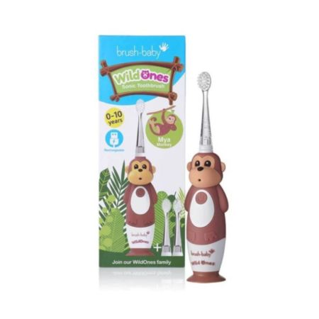 Periuta de dinti electrica reincarcabila Wild Ones, Maimutica, 0-10 ani, Brush Baby 490780
