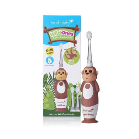 Periuta de dinti electrica reincarcabila Wild Ones, Maimutica, 0-10 ani, Brush Baby 490780