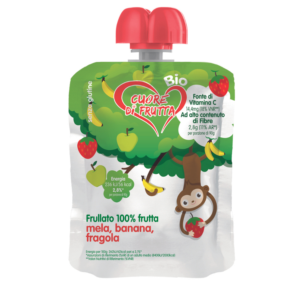 Smoothie mar, banana, capsuni organice,  90 g, Cuore di Frutta