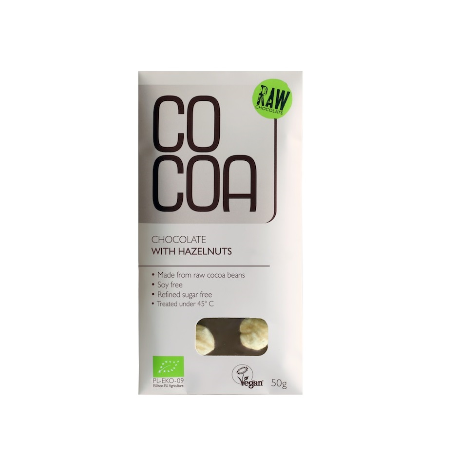 Ciocolata Raw cu alune de padure Bio, 50 g, Cocoa