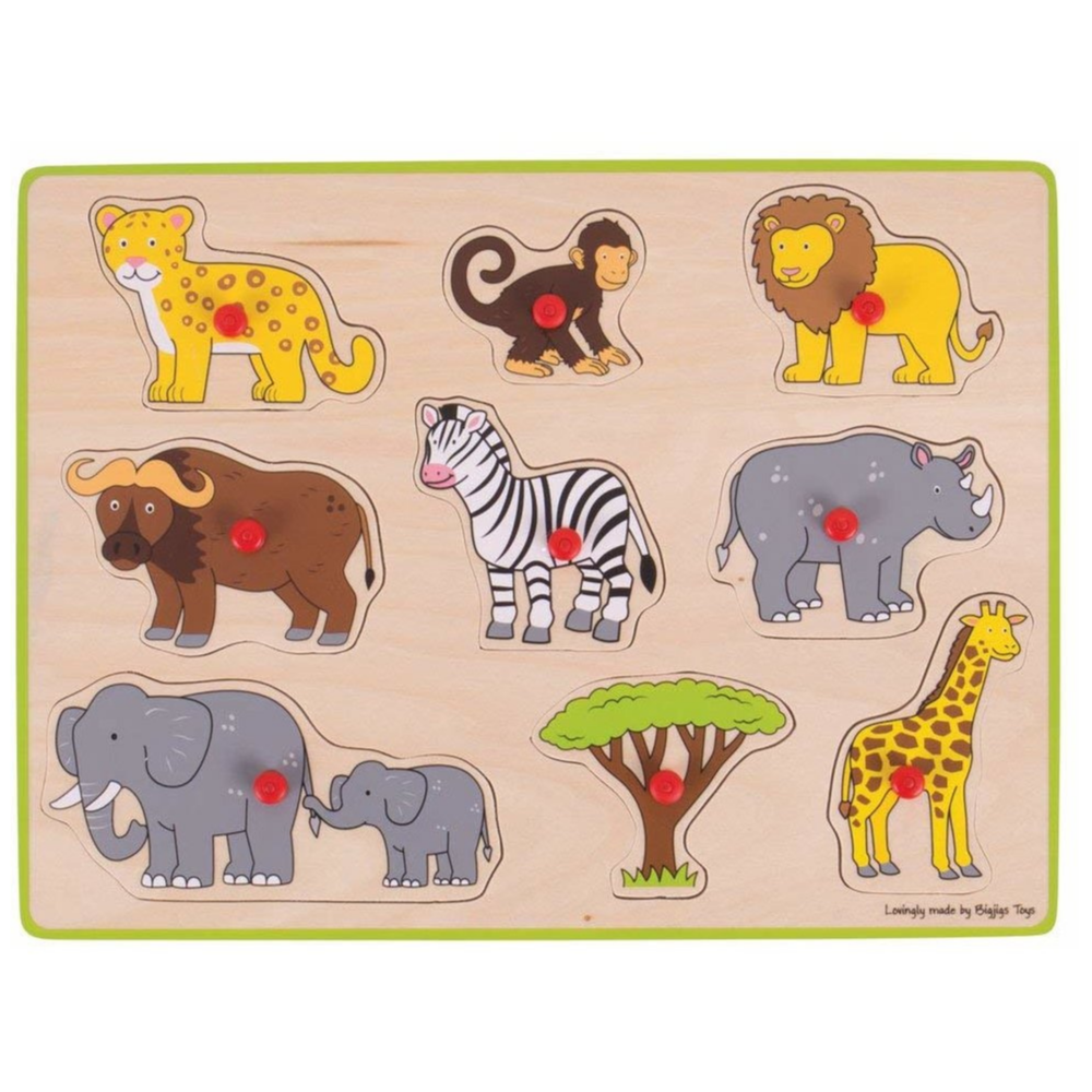 Puzzle din lemn Safari, +3 ani, 9 piese, Big Jigs