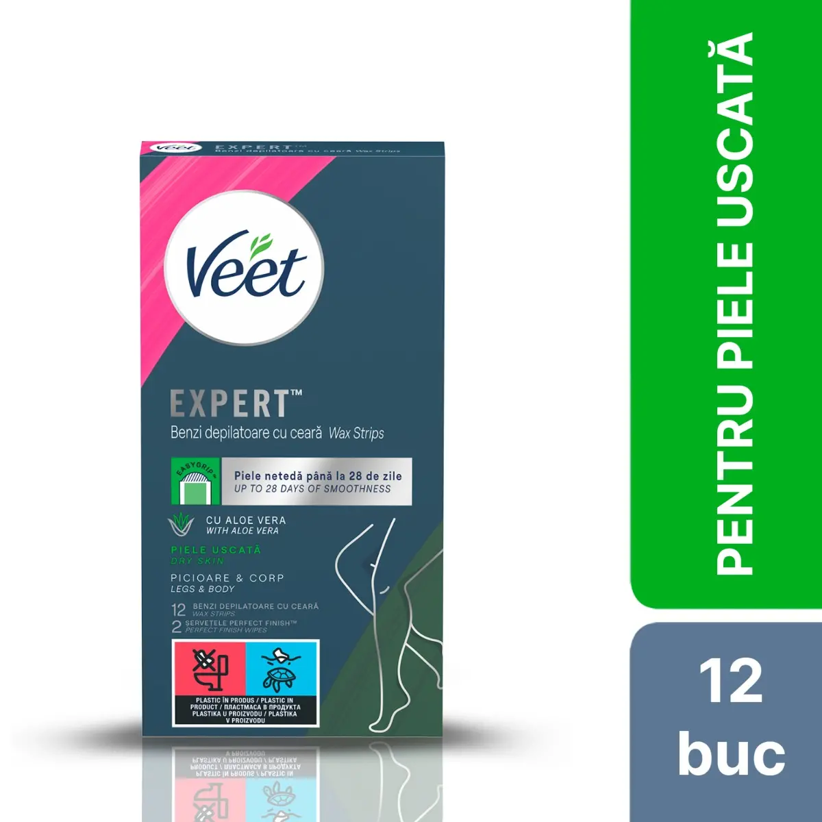 Benzi depilatoare cu ceara pentru piele uscata Expert, 12 benzi, Veet