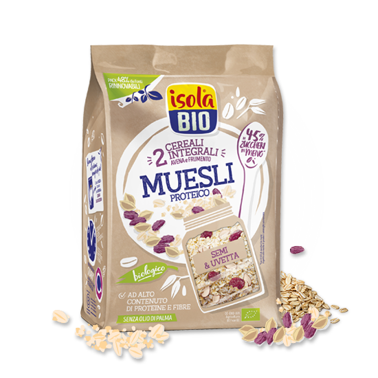 Musli Bio cu seminte si stafide fara zahar, 375g, Isola Bio