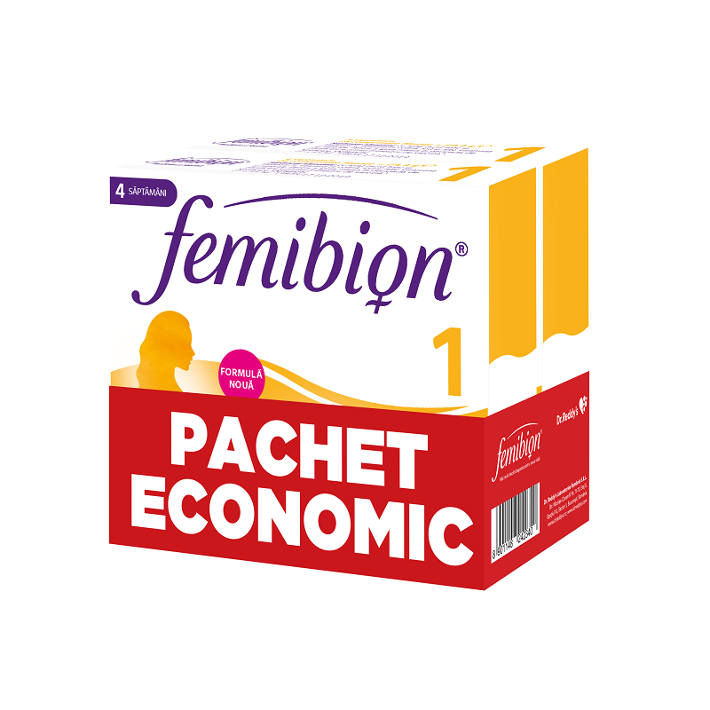 Pachet Femibion 1 Planificare si Sarcina, cu Acid Folic+Metafolin si Colina, 56 comprimate, Femibion