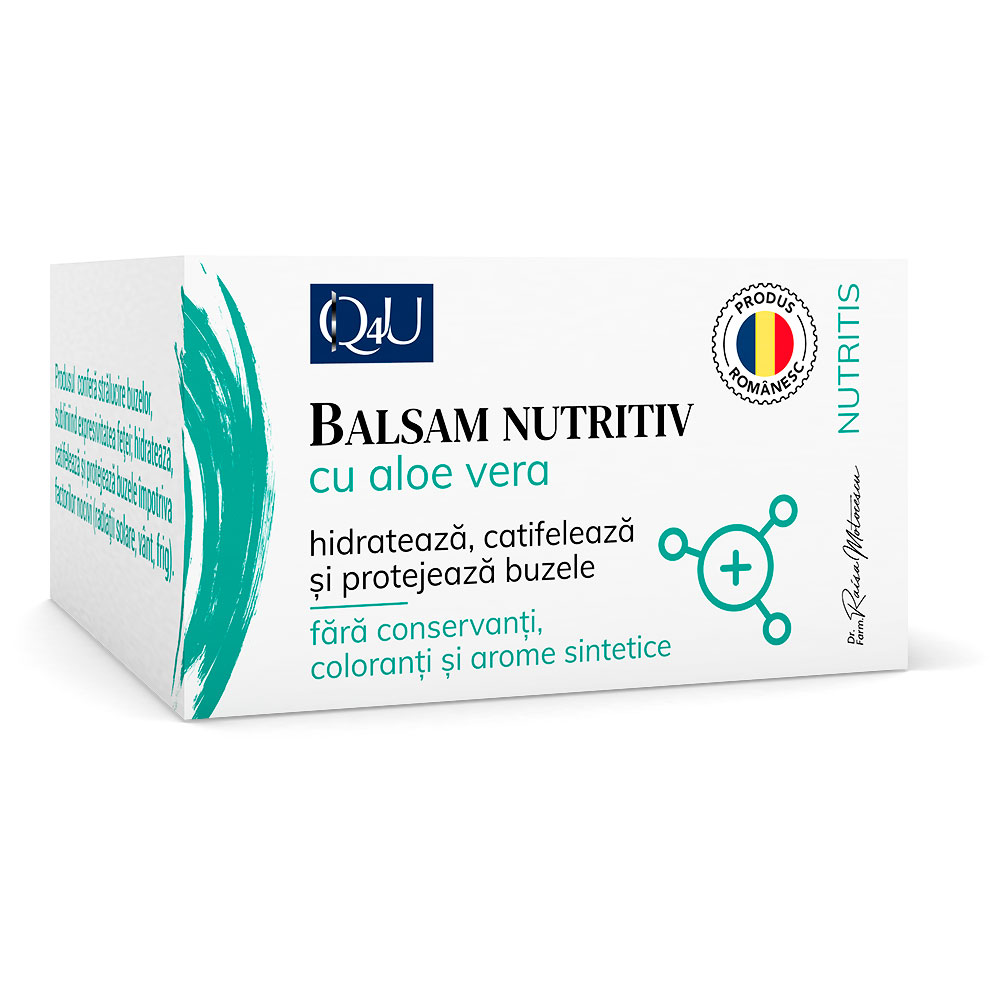 Balsam nutritiv pentru ingrijirea buzelor cu Aloe Vera Q4U, 6 g, Tis Farmaceutic