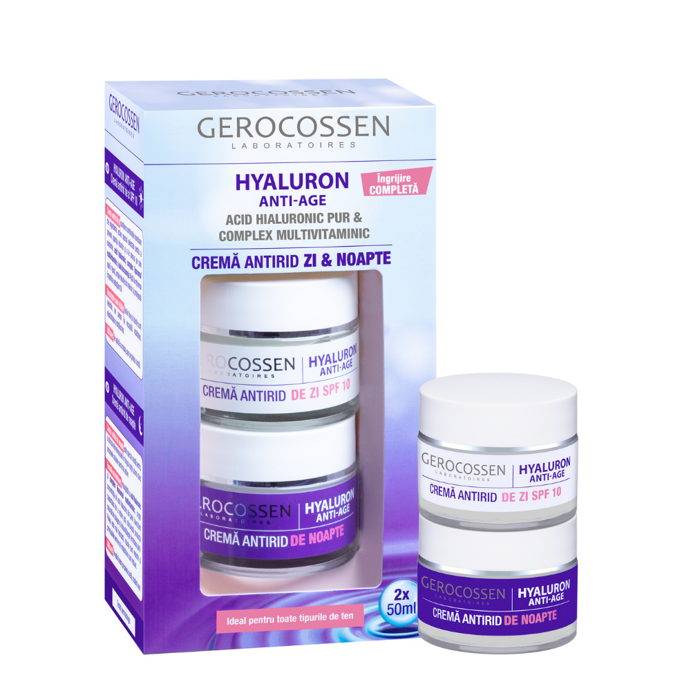 Set creme antirid de zi si de noapte Hyaluron Anti-Age, 2x50 ml, Gerocossen